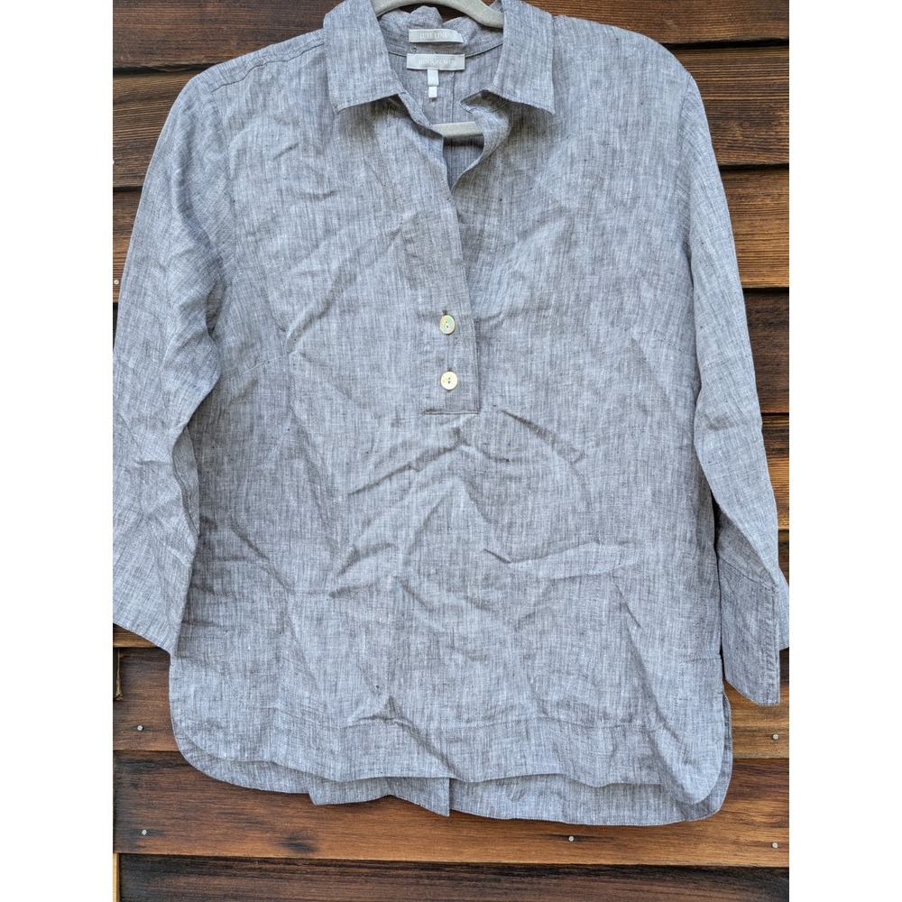 HINSON WU $230 AILEEN 3/4 Sleeve Button Back Blouse Tunic in Graphite 6 Coastal